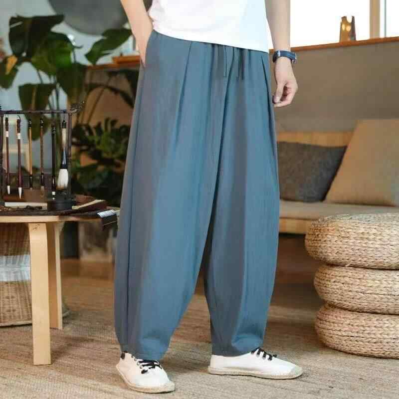 樂天商城 - パンツ メンズ 男性用 チャイナ風 レトロ アジアン 綿麻 薄手 ドローストリング バルーンパンツ ワイド ルーズフィット ロング丈 春夏 ノンストレ リラックス カジュアル 普段使い