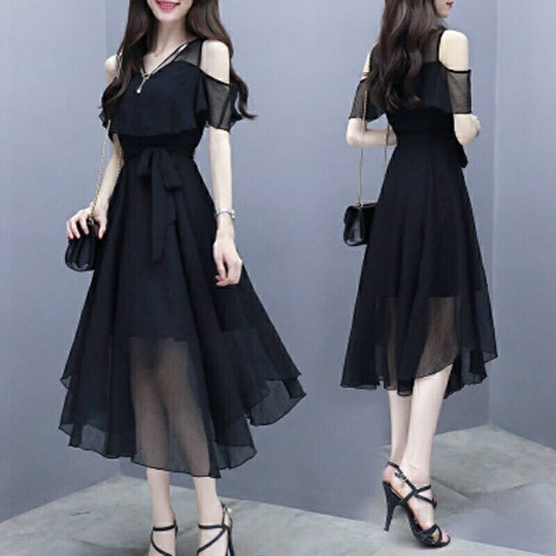樂天商城 - ワンピース レディース ロングワンピース シフォンワンピース 星柄 プリーツ リゾート ロング 膝丈 ミモレ丈 シフォン きれいめ Aライン フレア カジュアル 大きいサイズ 上品 大人