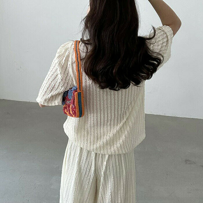 セットアップ パンツ レース 2点セット レディース トップス ボトムス 半袖 総柄 カットソー ロング ロングパンツ ゴム Tシャツ カジュアル 大きいサイズ 体型カバー クルーネック 3