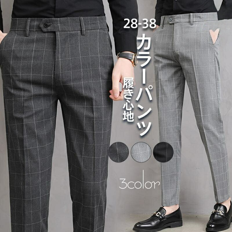 樂天商城 - 【楽天スーパーセール】チノパン メンズ スラックス ゴルフパンツ ストレッチ ロング チェック柄 テーパード ストレート ビジネス 長ズボン 着痩せ 美脚 春秋 カジュアル