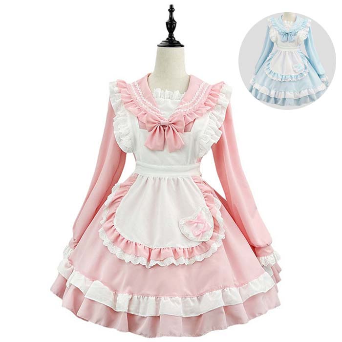 樂天商城 - メイド服 ハロウィンコスプレ衣装 マリン風 コスチューム セーラー服 大人 ロリータ ドレス セーラー風メイドコス 新作 長袖 膝丈 萌え萌え エプロン メイドドレス ワンピース