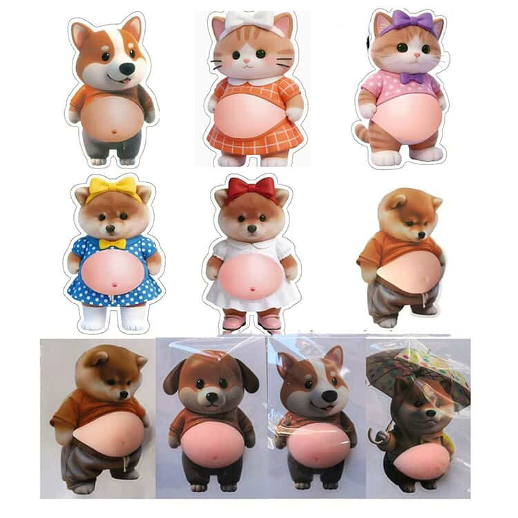 おなかシール お腹シール おしりシール もちもち お腹ぷにぷにシール デブ 犬 30点 ぷにぷにシール 3Dシール 柔らかいお腹 もっちりスクイー マシュマロ かわいい ぷくぷくシール prosperplus-10007041 プロスパープラス サンプル画像3