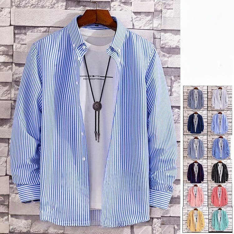 樂天商城 - ストライプシャツ メンズ ボタンダウンシャツ カジュアルシャツ スリムシャツ トップス メンズシャツ 秋服 シャツ
