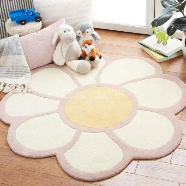 Rakuten - ラグ かわいい 形 ラグマット カーペット 北欧 花模様 滑り止め 洗える 絨毯 じゅうたん 洗濯可能 丸洗い ホットカーペット対応 丸 春夏秋冬 床暖房対応