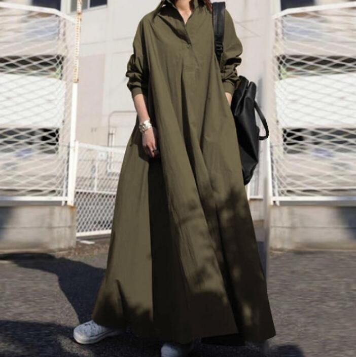 樂天商城 - シャツワンピース ワンピース レディース ロングワンピース ロングシャツワンピース ゆるっとワンピース 長袖 超ロング ロング丈 マキシ丈 体型カバー 着 ロングワンピ シンプル 無地