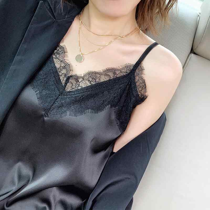 Female Yukatas - キャミソール タンクトップ 盛れる 涼しい 夏 Vネックレースレディース ゆったり ボトムの シャツと スーツ サテン 無地 トップスを 合わせた レースキャミソール 夏用 女性用