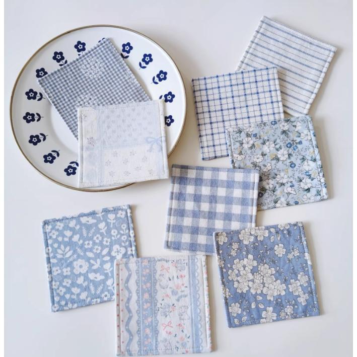 Rakuten - 【楽天スーパーセール】コースター 布製 ハンドメイド 単品 スクエア 10×10cm 中綿入り 両面使用 綿 花柄 ins風 おうちレストラン テーブル雑貨 かわいい