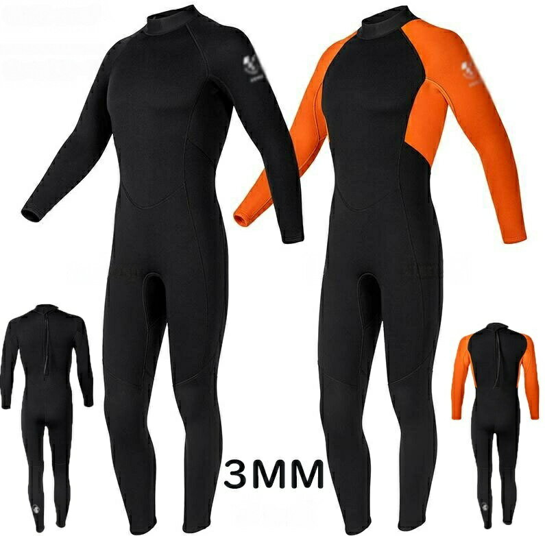 3mm ウェットスーツ 連体水着 男性 バックジップ ダイビング おしゃれ シュノーケリング 長袖 メンズ 防寒保温 セミドライ ダイバー プロ マリンスポーツダイビングスーツ フルスーツ