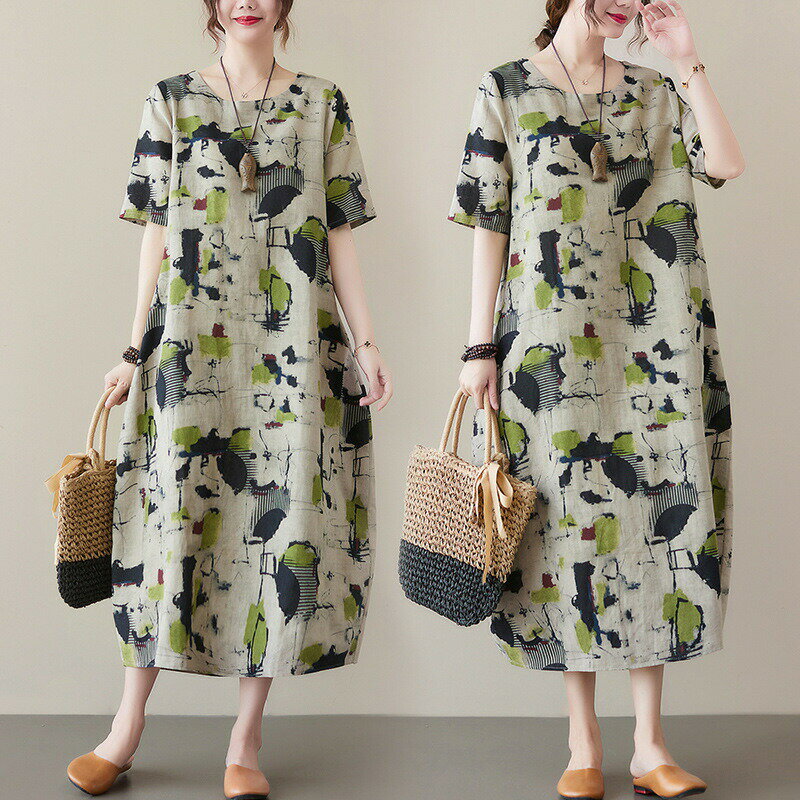 樂天商城 - ワンピース 春 シャツワンピース シャツ きれいめ 花柄 ロングシャツ コットン 麻混 レディース 体型カバー 着痩せ 秋 冬 40代50代60代 30代 大人