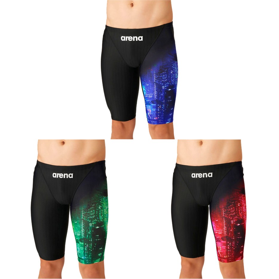 ブラック×ブルー(BKBL) ブラック×グリーン(BKGR) ブラック×ピンク(BKPK) メーカー希望小売価格はメーカーカタログに基づいて掲載しています。 環境に配慮したリサイクルポリエステルを使用したニット素材ECO AQUASTRIPEを採用。初級レーシングスイマーへ向けた「AQUA RACING」シリーズ。公式大会に出場するために必要なWORLD AQUATICS(世界水泳連盟)承認モデルの競泳水着。伸びのあるフィット感と安心感のある地厚な生地。はっ水加工でシャープな水切れが特徴。初めてレースに出場するスイマーにオススメ。26FWテーマデザイン「Urban Cities」、世界の大都市の断片を切り取り、写真調のグラフィックや幾何学的な色彩で表現したデザイン。 商品説明 素材・材質：ポリエステル、ポリウレタン(ECO AQUA STRIPE)原産国：日本：World Aquatics(国際水泳連盟)承認モデル アリーナ ARENA 水泳 水着 水泳水着 レーシングスパッツ(ハーフレッグ) 2026新製品