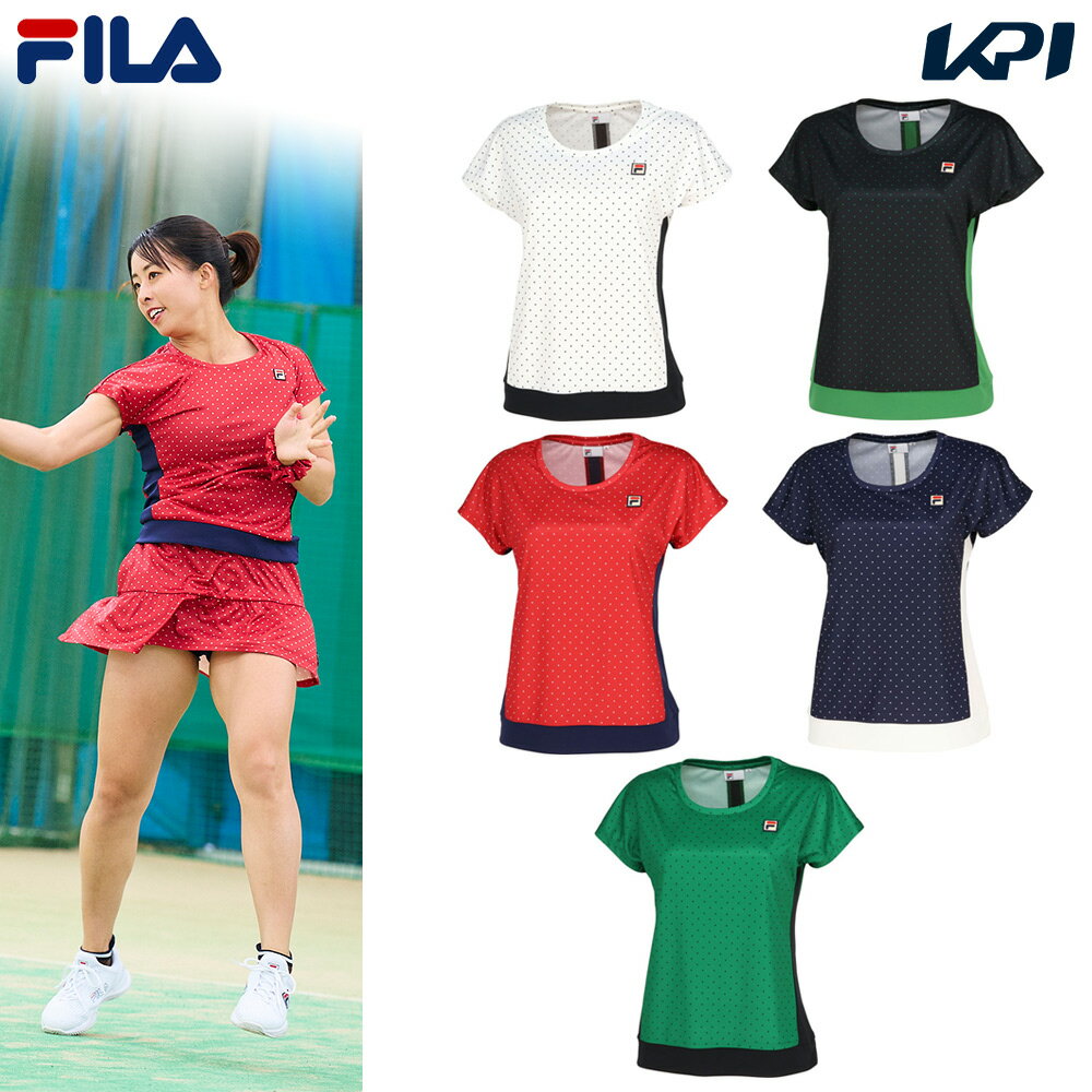 フィラ FILA テニスウェア レディース ゲームシャツ サイドライン スクエアドット クルーネック Tシャツ VL2715 2023FW 1