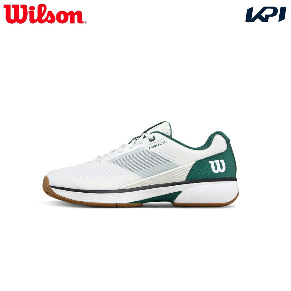 - メーカー希望小売価格はメーカーカタログに基づいて掲載しています。 軽量で快適な履き心地と優れたパフォーマンスを兼ね備えた RUSH LITE 5。趣味としてテニスを楽しむ方や、さらなる上達 を目指すプレーヤーに向けて設計されたこのシューズは、優れ たフィット感と反応性に優れたクッション性を提供し、コート上 での高い機動力と快適な履き心地を実現します。 商品説明 カラー：White/Evergreen/Gum1aワイズ：Eサーフェイスタイプ：オールコートウエイト：390gアウトソール：Endofit Midfoot Support/Single Layer Mesh Upper/Medial Rubber Drag Pad/TPU Heel Stability Clipミッドソール&アウトソール：TPU Midfoot Plate/Single Density R-dst+ EVA Midsole/Super-compressed EVA Performance Sockliner/Duralast Outsole Rubber ウイルソン Wilson テニス シューズ テニスシューズ RUSH LITE 5 Wh/Evergreen ラッシュライト 5 オールコート用 2026新製品