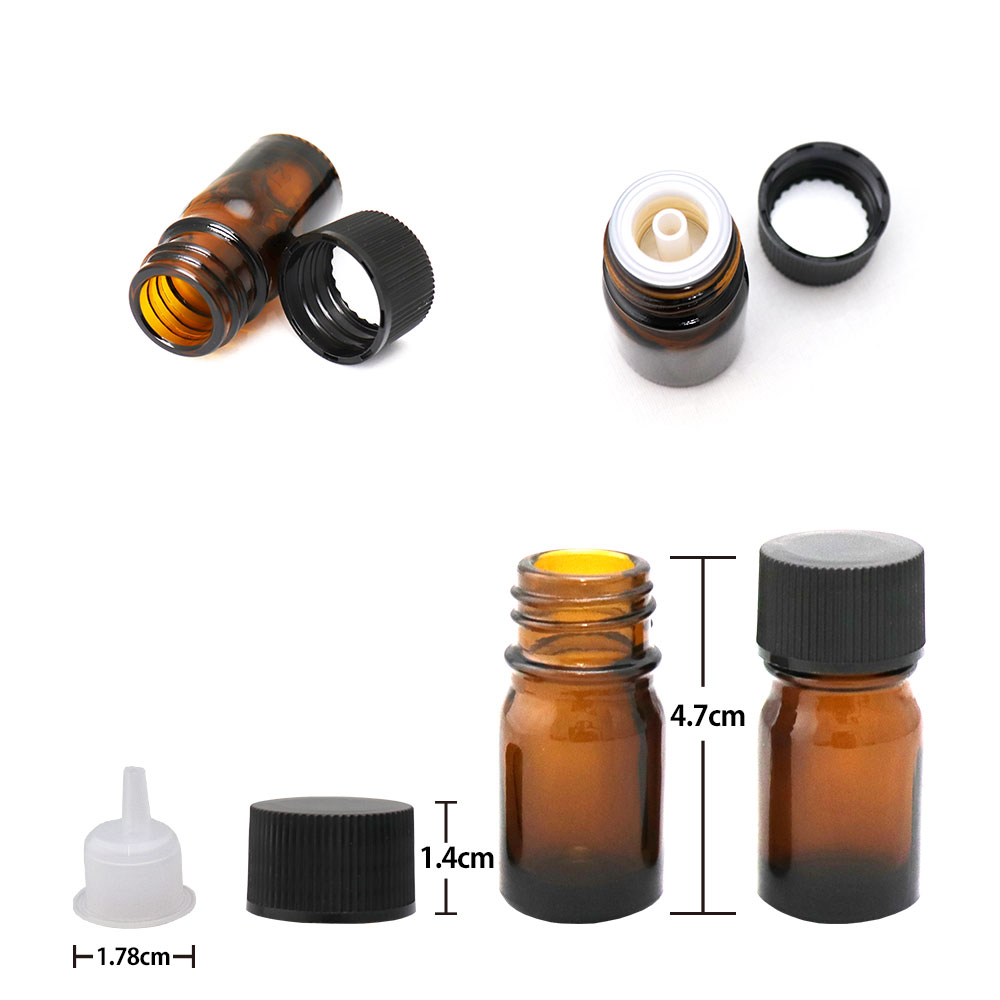 遮光瓶 5ml 黒キャップ、ドロッパー付き 10本・丸スポイト 1.0ml 10本 20点セット/...