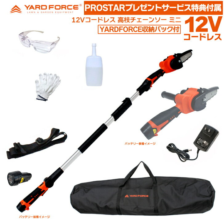 【特別企画】【YARDFORCE工具バッグ etc付】 YARD FORCE 12Vコードレス 高枝チェーンソー ミニ LS-A10-JP ＋ YARDFORCE 工具バック 保護メガネ 軍手 付 ヤードフォース 【PROSTAR/Pack】