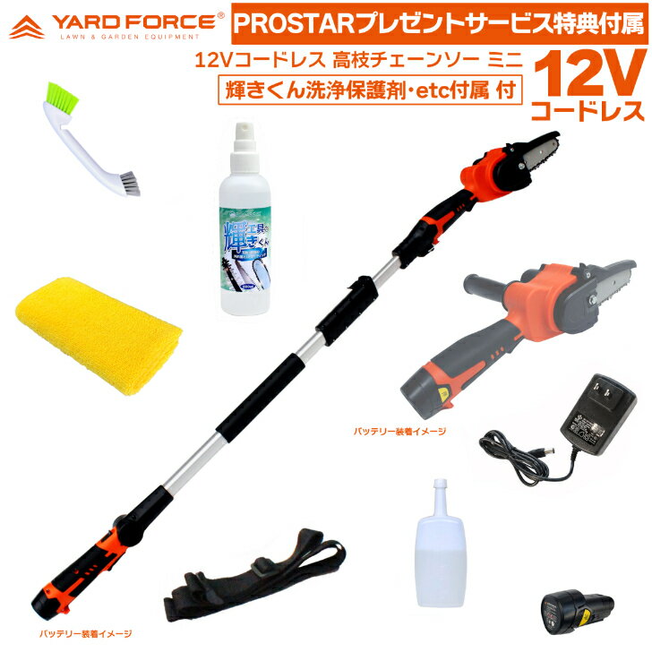 【お得な輝きくん洗浄保護剤 他付属付】 YARD FORCE 12Vコードレス 高枝チェーンソー ミニ LS-A10-JP ＋【PROSTARお得で便利なサービス特典品付属】付 YARDFORCE ヤードフォース【PROSTAR/Pack】