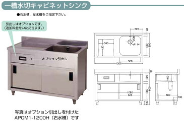 東製作所 1槽水切キャビネットシンク 流し台 APMC1-750K バックガード無 左側水槽 AZUMA