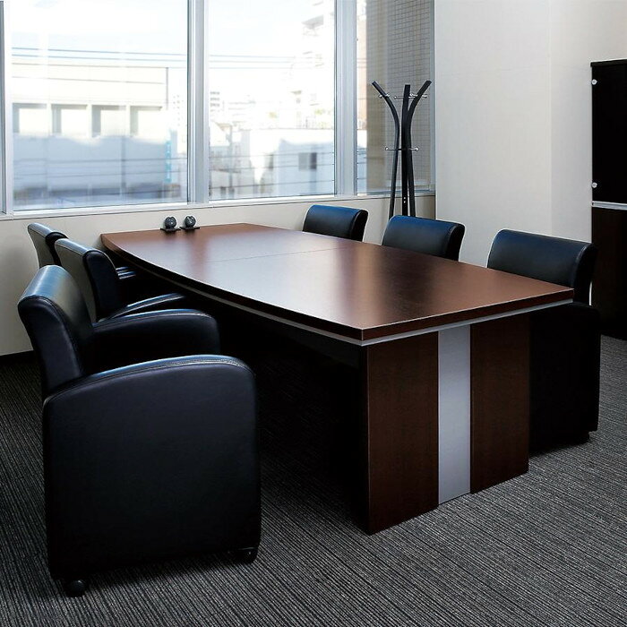 井上金庫 オフィスデスク 連結天板タイプ MTB-2411-DB ボート型会議用テーブル W2400 D1100 H720 ダークブラウン [2]