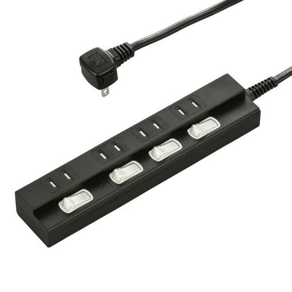 樂天商城 - 雷ガード付 電源タップ 4個口 1m ブラック 個別スイッチ付 OHM 00-6941 HS-TPK41PBT-K OAタップ コンセントタップ テーブルタップ 電源コード 【送料無料】