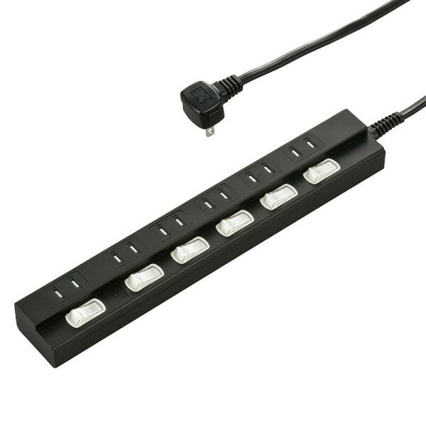 Rakuten - ＼楽天カードポイント4倍！6/5／ 雷ガード付 電源タップ 6個口 1m ブラック 個別スイッチ付 OHM 00-6944 HS-TPK61PBT-K OAタップ コンセントタップ テーブルタップ 電源コード 【送料無料】