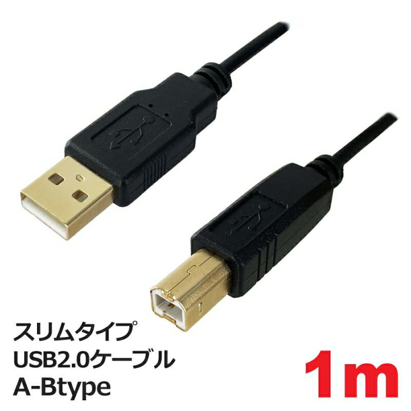 3Aカンパニー スリムタイプ USBケーブル A-Btype 1m φ3.5mm USB2.0 ケーブル FU PCC-SLUSBAB10 メール便送料無料