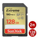 TfBXN SDXCJ[h 128GB 2Zbg EXTREME Class10 UHS-1 U3 V30 180MB/s SDSDXVA-128G-GNCIN-2P SanDisk SDJ[h COe[ [֑