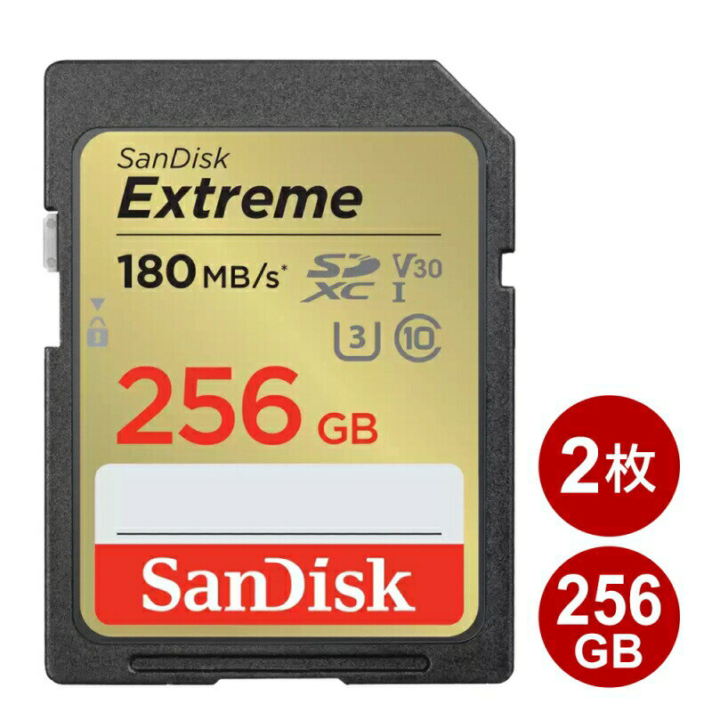 サンディスク SDXCカード 256GB 2枚セット EXTREME Class10 UHS-1 U3 V30 180MB/s SDSDXVV-256G-GNCIN-2P SanDisk SDカード 海外リテール 送料無料