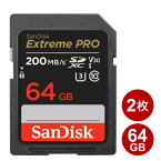 サンディスク SDXCカード 64GB 2枚セット EXTREME PRO Class10 UHS-1 U3 V30 200MB/s SDSDXXU-064G-GN4IN-2P SanDisk SDカード 海外リテール メール便送料無料