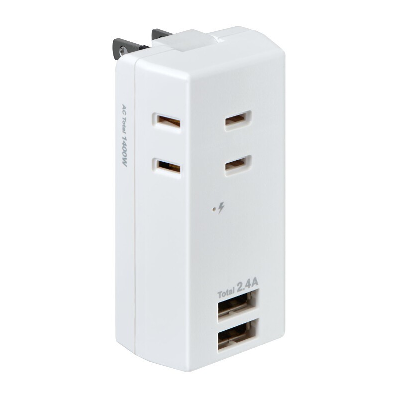 Rakuten - ELPA USB電源タップ AC3個口 USB2ポート 2.4A ホワイト OAタップ UA-322SB 【送料無料】
