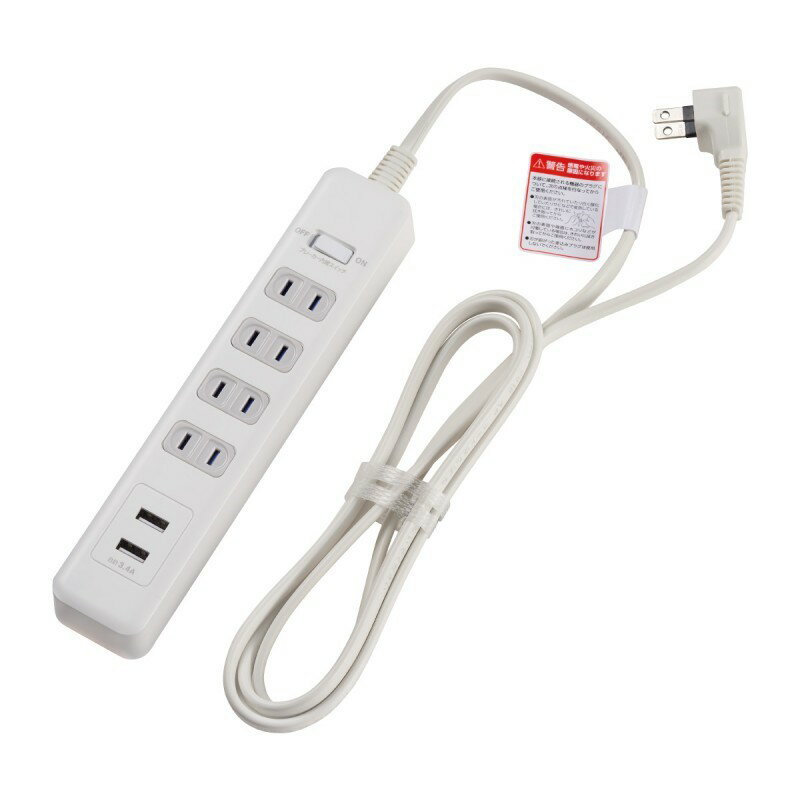 樂天商城 - ELPA クランプ付 USB電源タップ AC4個口 USB2ポート 2m ホワイト 電源コード OAタップ WLS-402USBW 【送料無料】