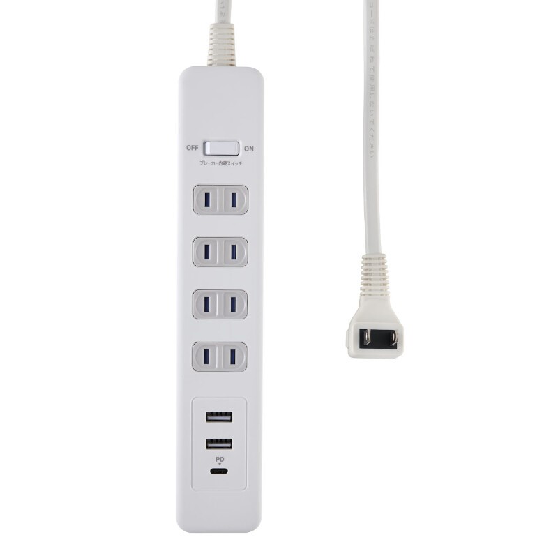 樂天商城 - ELPA PD対応 USB電源タップ AC4個口 TypeA×2・TypeC×1ポート 2m 20W ホワイト 電源コード OAタップ WLS-4322SUCW 【送料無料】
