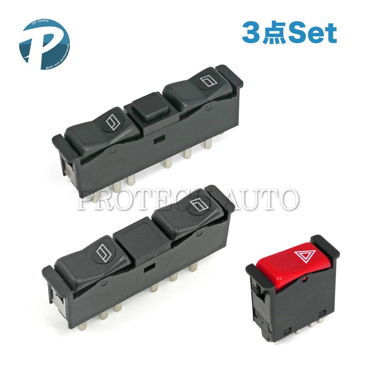 ベンツ W123 200 200D 200T 230C 230CE 230E 230TE 240D 240TD 250 250T 280C 280CE 280E 280TE 300D 300TD パワーウインドウスイッチ＆ハザードスイッチ 3点セット 0008208210 0008208110 0008209010