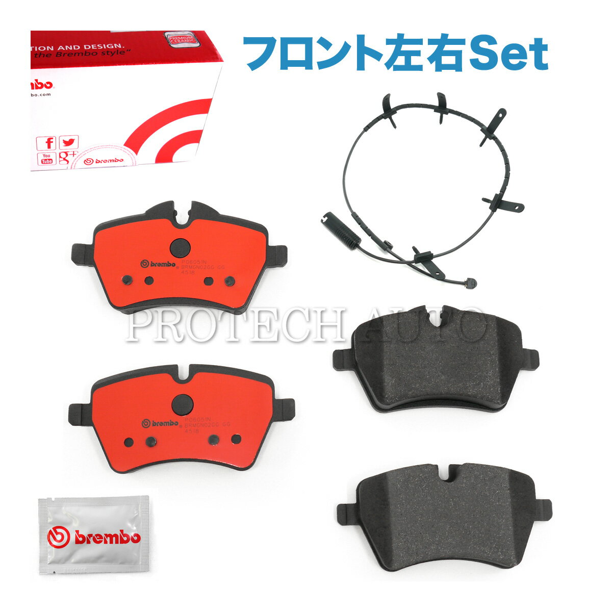 Brembo製 BMW MINI ミニ R53 R52 クーパーS CooperS フロント ブレーキパッド/ディスクパッド 左右セット センサー付き JCWキット装備車用 34116778320 34356778175 34356761447
