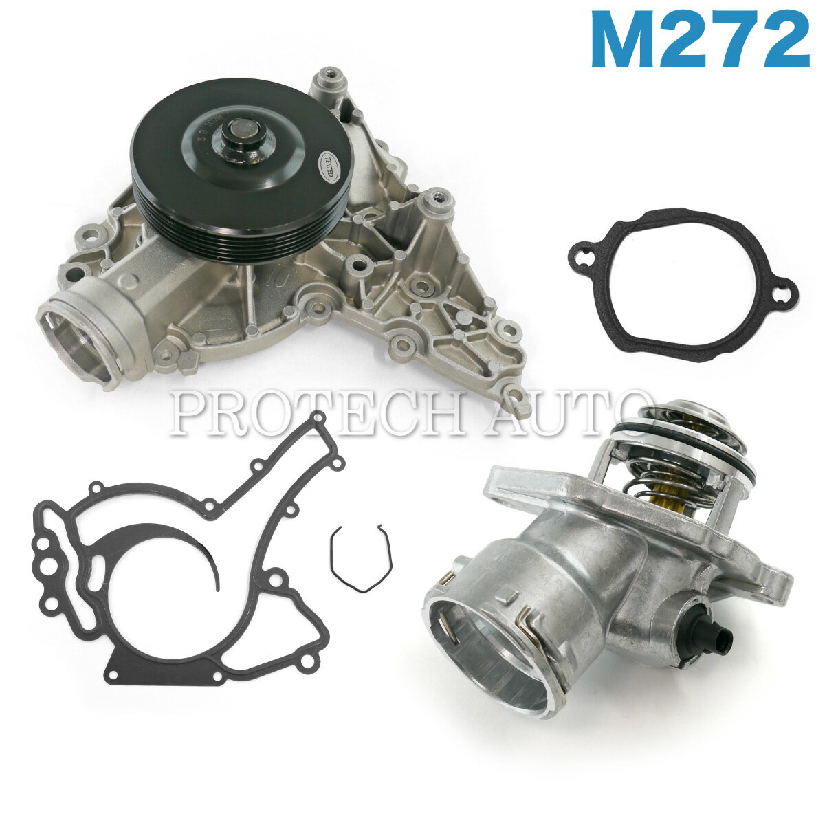 樂天商城 - ベンツ W221 R230 R171 S350 SL350 SLK280 SLK350 ウォーターポンプ＆サーモスタット100℃ 2点セット ガスケット付き M272 エンジン用 2722000401 2722000115 2722000415 2722000015