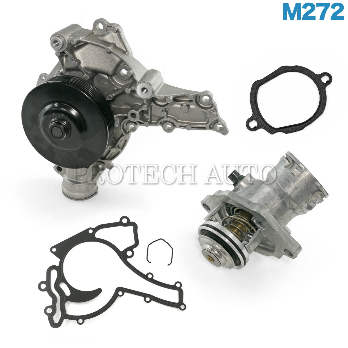 [優良品]ベンツ W221 R230 R171 S350 SL350 SLK280 SLK350 ウォーターポンプ＆サーモスタット100℃ 2点セット ガスケット付き M272 エンジン用 2722000901 2722000115 2722000415 2722000015