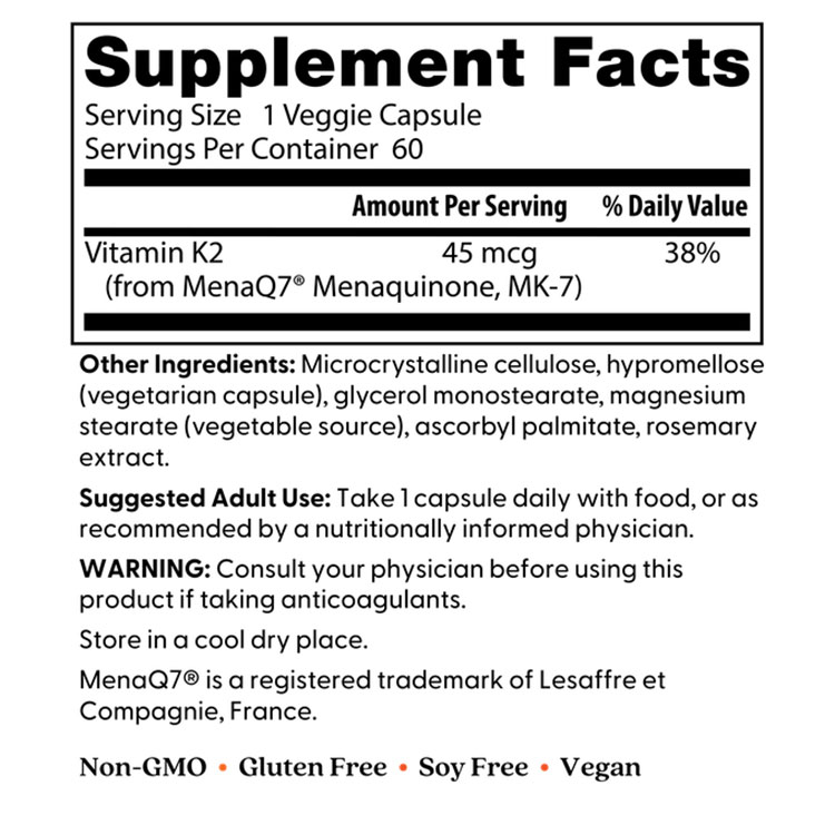 ドクターズベスト ナチュラル ビタミンK2 45mcg 60粒 ベジカプセル Doctor's Best Natural Vitamin K2 MK-7 with MenaQ7 サプリメント ビタミン ビタミンK MK-7 MenaQ7 メナキノン 天然ビタミン proteinusa-10015595 プロテインUSA サンプル画像3