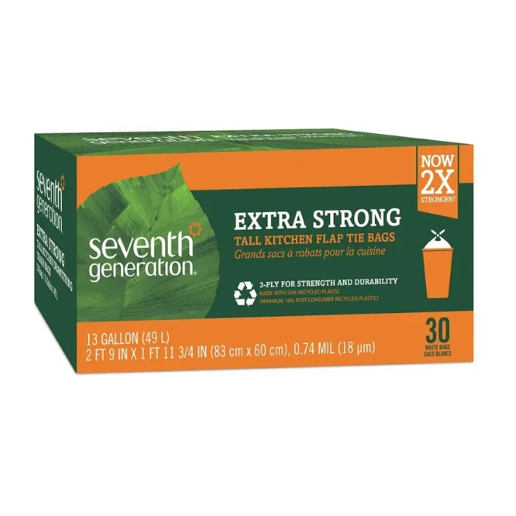 Bags - セブンスジェネレーション エクストラストロング キッチン用 フラップタイ ゴミ袋 13ガロン 30枚入 Seventh Generation Extra Strong Tall Kitchen Flap Tie 13 gallon Trash Bags 30 count 【お取り寄せ商品】