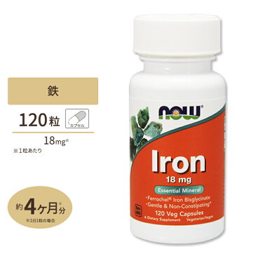 【送料無料】鉄（アイアン） 18mg 120粒 NOW Foods(ナウフーズ)