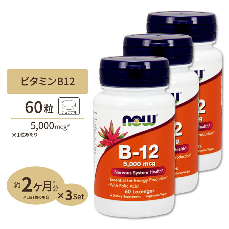 ビタミンB-12 5000mcg 葉酸 400mcg 60粒 約2カ月分 NOW Foods(ナウフーズ) [3個セット]