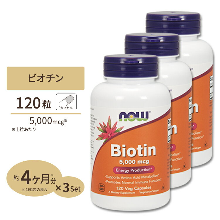 【送料無料】3個セット ビオチン 5000mcg 120粒 NOW Foods(ナウフーズ)