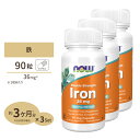  ナウフーズ 鉄 サプリメント 36mg 90粒 NOW Foods Iron ベジカプセル アイアン ビスグリシン酸鉄 90日分 Double Strength