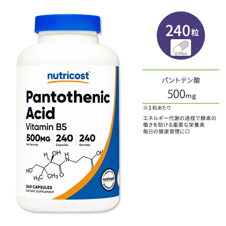 ニュートリコスト パントテン酸 ビタミンB5 500mg カプセル 240粒 Nutricost Pantothenic Acid Vitamin B5 コエンザイムA ビタミンB群 水溶性ビタミン その1