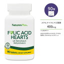ネイチャーズプラス フォーリックアシッドハート 葉酸 タブレット 90粒 NaturesPlus Folic Acid Hearts ビタミンB サプリメント 栄養補助食品 妊活 メチルコバラミン メチルフォレート