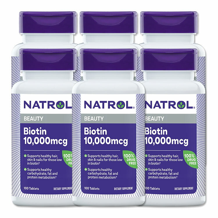 [6個セット] ナトロール ビオチン サプリメント 10000mcg 100粒 Natrol Biotin タブレット マキシマムストレングス