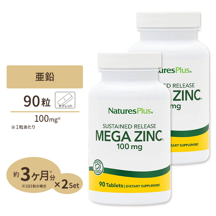 [2個セット] ネイチャーズプラス メガジンク (亜鉛) タイムリリース 100mg 90粒 タブレット NaturesPlus Mega Zinc ダイエット 健康 ミネラル