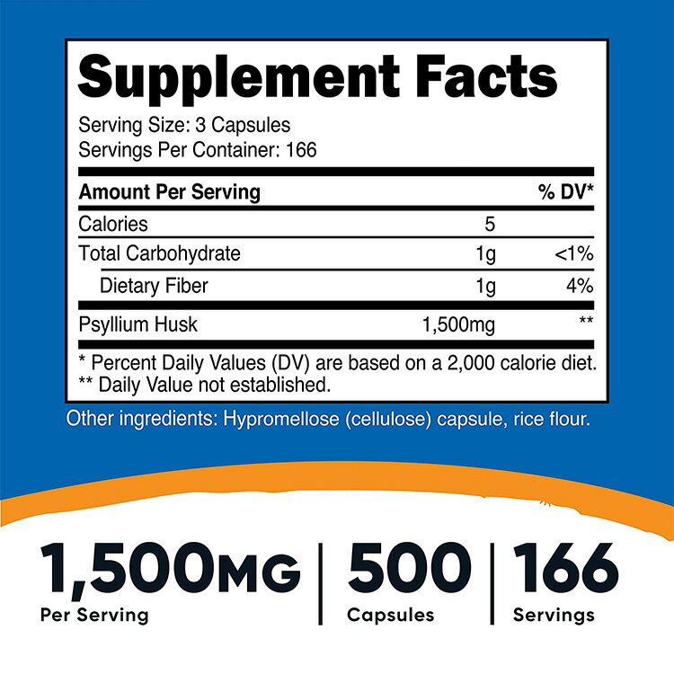 ニュートリコスト サイリウムハスク 500mg 500粒 カプセル Nutricost Psyllium Husk Capsules オオバコ プレバイオティクス ヘルスケア 健康管理 3