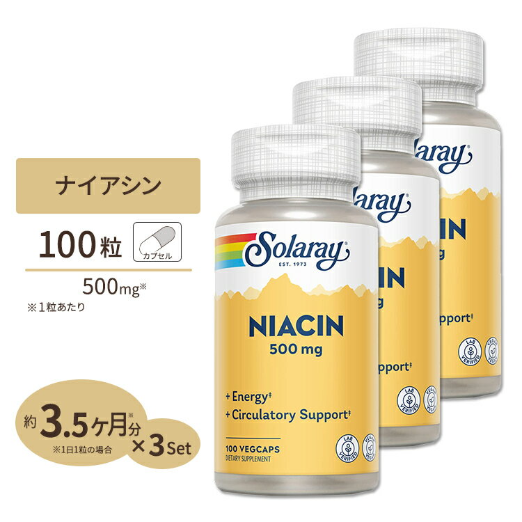 [3個セット] ソラレー ナイアシン サプリメント 500mg 100粒 Solaray Niacin ビタミンB3 ベジカプセル VegCap