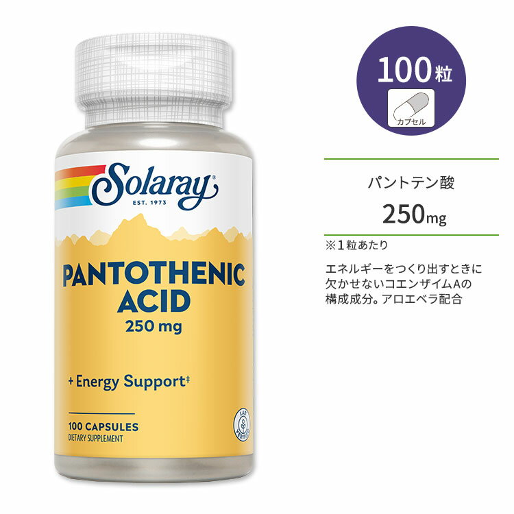 【今だけ半額】ソラレー パントテン酸 アロエベラ配合 250mg カプセル 100粒 Solaray Pantothenic Acid ビタミンB5 …