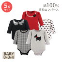 【在庫限り！】 ハドソンベビー コットン ベビー服 ロンパース 長袖 5枚セット スコッティドッグ Hudson Baby Cotton Long-Sleeve Scottie Dog こども服 女の子 犬 リボン