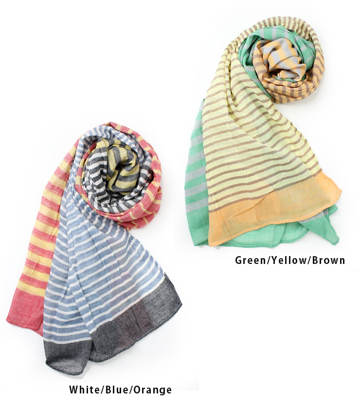 【あす楽】WASH'N'MADE ウォッシュンメイド PANEL BORDER SCARF パネルボーダースカーフ/ストール メンズ レディース ボーダー