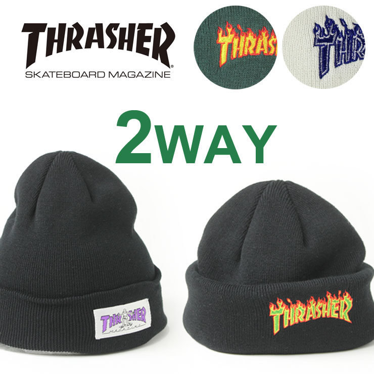 帽子 メンズ スラッシャー ニット帽 サグ THRASHER GONZ ロゴ 2WAY スラッシャー ユニセックス 21TH-N01 メンズ レディース シンプル 刺繍 アウトドア 紫外線対策 春 夏 春夏